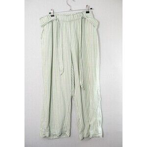 LOFT Petite LP green white striped linen pants wide leg